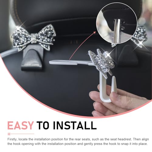 2PCS Bling Bow Car Seat Headrest Hooks, S Type Cute Bow Car Seat - Product Imagery