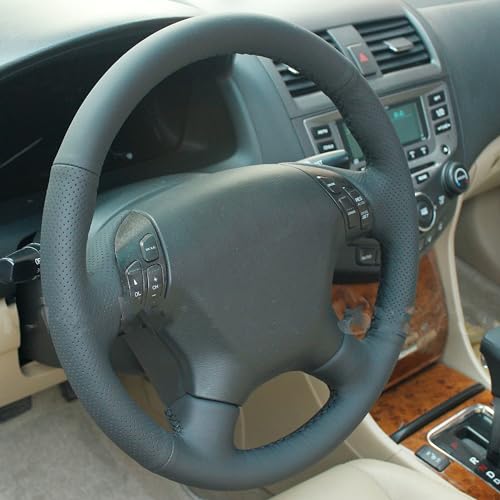 Loncky Black Genuine Leather Custom Fit OEM Car Steering Wheel - Product Imagery
