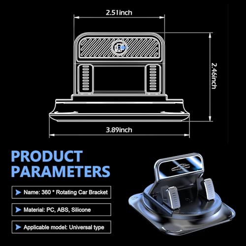 360 Degree Rotation Car Phone Holder, Non-Slip Dashboard - Product Imagery