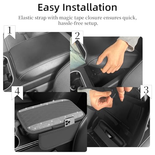NBTEPEM Bling Grey Car Center Console Cover, Leather Car Arm - Product Imagery
