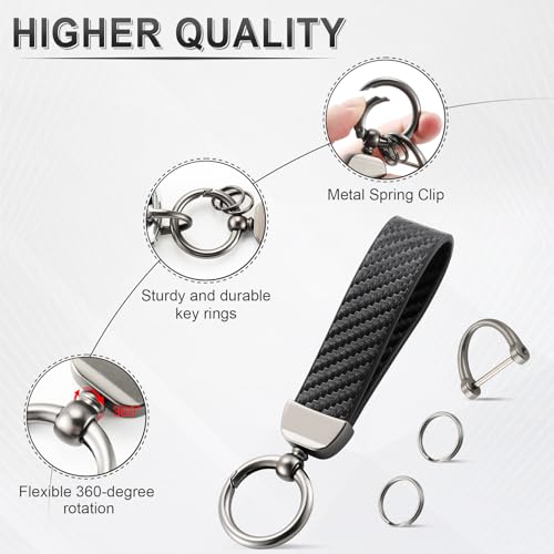 JUSTTOP Leather Keychain, Carbon Fiber Car Key Chain with - Product Imagery
