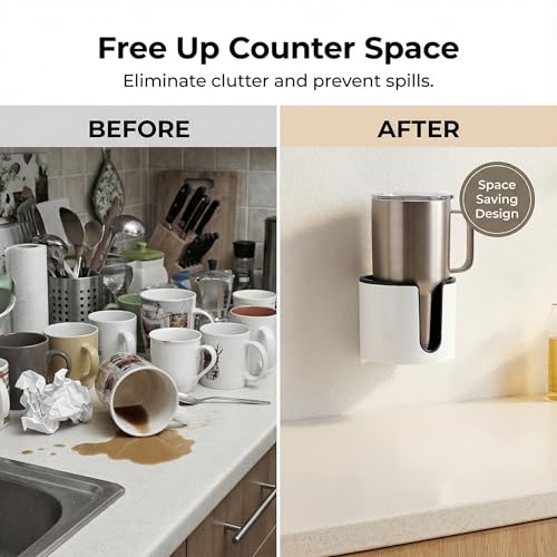 Wall Mounted Cup Holder,Large Size for Cups,Mugs and Cans.(White) - Product Imagery