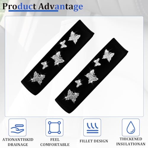 2 Pack Butterfly PU Leather Seat Belt Shoulder Pads, Silver - Product Imagery