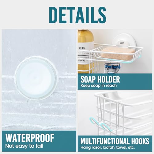 TAILI Shower Caddy Suction Cup with Hooks, No Drill Shower - Product Imagery