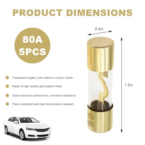 5 PCS 80A AGU Fuses, Inline Automotive Audio Stereo System Fuse - Product Imagery