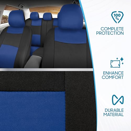 BDK PolyPro Car Seat Covers Full Set in Blue on Black, Front and - Product Imagery