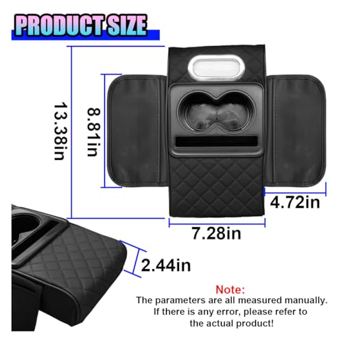 Leather Car Center Console Cover, Armrest Booster Cushion, Black - Product Imagery