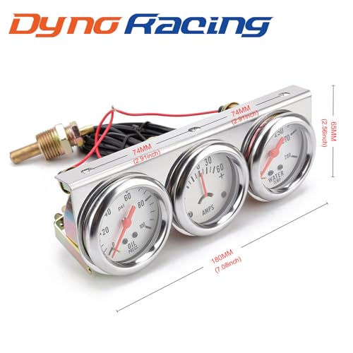 2'' 52mm Universal Chorme 12V DC Car Triple Gauge Kit Psi Oil - Product Imagery