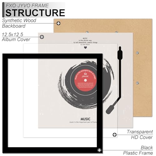 Vinyl Record Frame Display for 12 inch LP with 12.5x12.5 Album - Product Imagery