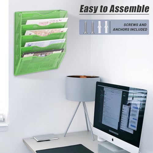 EASEPRES 5 Pocket Mesh Hanging Wall File Organizer, Wall Mounted - Product Imagery