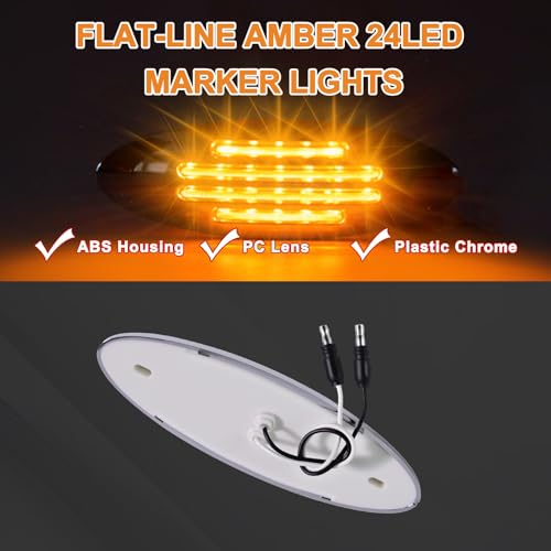 10Pcs 6-3/5 Inch Flatline Oval Amber 24LED Side Marker Clearance - Product Imagery
