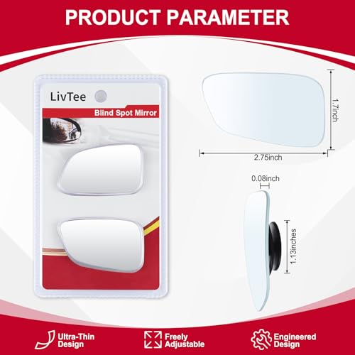 LivTee Blind Spot Car Mirror, HD Glass Frameless Convex Side - Product Imagery