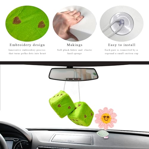 1 Pair Fuzzy Plush Dice for Car Mirror, 3'' Retro Square Dice - Product Imagery
