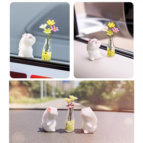 Cute Rabbit Car Dashboard Accessories Flowers Rear View Mirror - Product Imagery