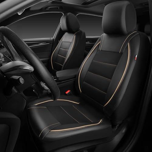 CAR PASS Universal FIT Piping Leather Two Front Seat Covers, - Product Imagery