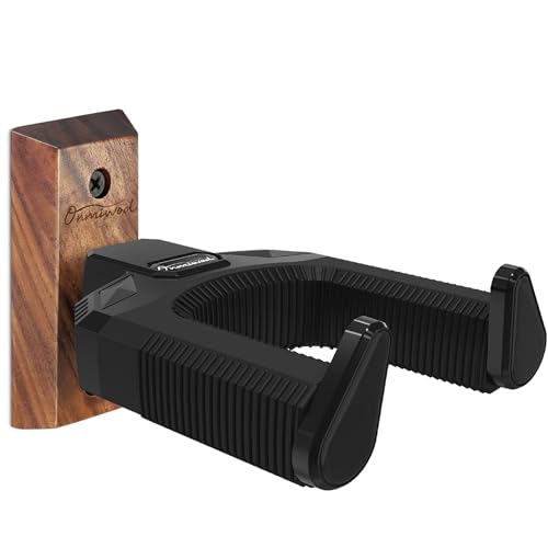 Onmiwod Guitar Wall Mount, Auto Lock Walnut Wood Guitar Hanger, - Product Imagery