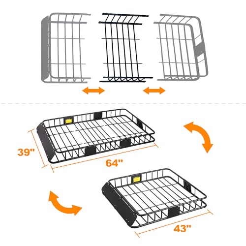 XCAR Roof Rack Basket with Extension, 64" x 39" Rooftop Cargo - Product Imagery