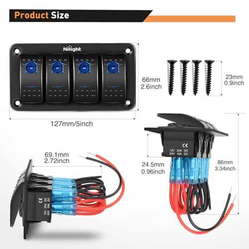 Nilight - 90109D 4 Gang Aluminum Rocker Switch Panel Toggle Dash - Product Imagery
