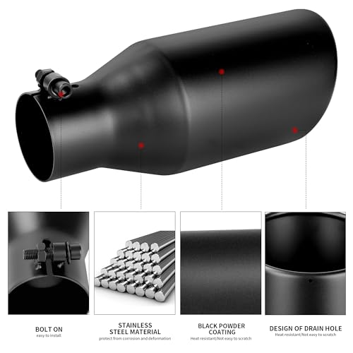 Richeer 3” Inlet Exhaust Tip, 5” Outlet 12” Length Stainless - Product Imagery
