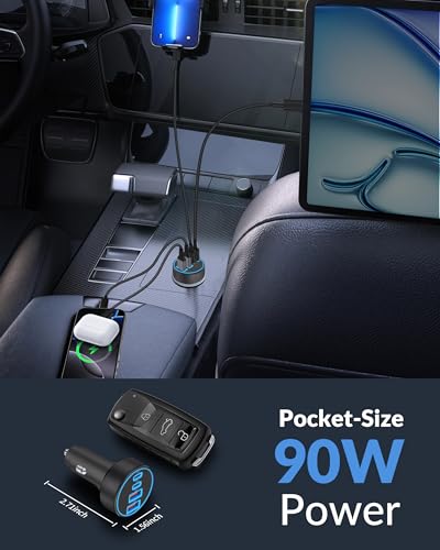USB C Car Charger, 4-Port 90W Super Fast Charging Cigarette - Product Imagery