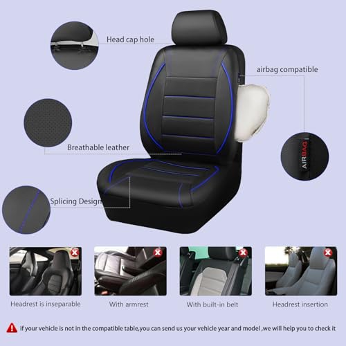 CAR PASS Universal FIT Piping Leather Two Front Seat Covers, - Product Imagery