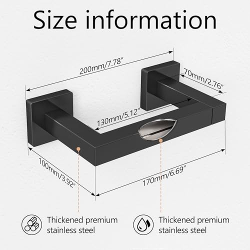 FEILERN Toilet Paper Holder Matte Black, Wall Mounted Pivoting - Product Imagery