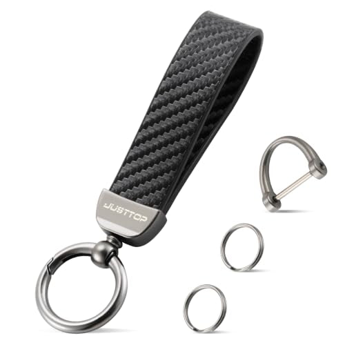JUSTTOP Leather Keychain, Carbon Fiber Car Key Chain with - Product Imagery