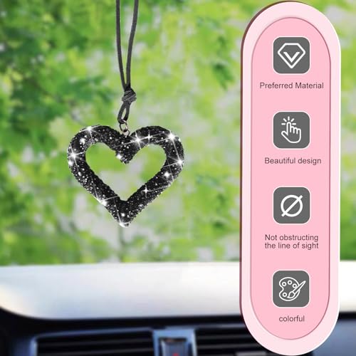 Bling Car Hanging Accessory, Heart-shaped Rhinestone Charm, - Product Imagery