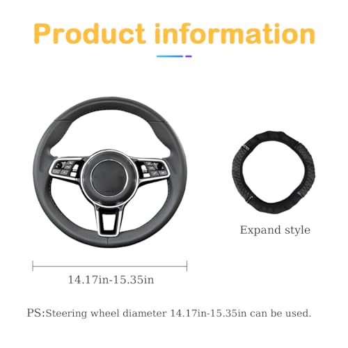 Osilly 15 Inch Rhinestone Leather Steering Wheel Cover, Black - Product Imagery