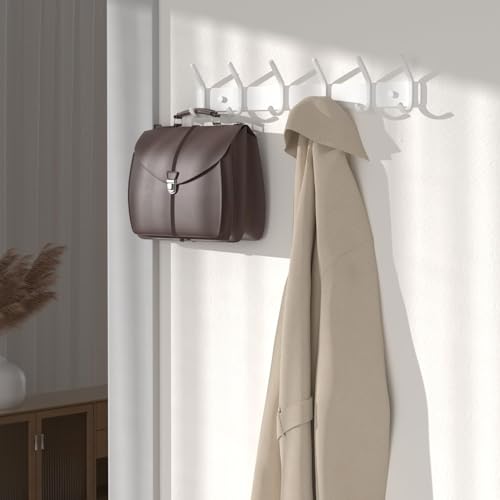 Coat Rack Wall Mount Hooks - 15 Inch White Metal 6-Hook Rack(1 - Product Imagery