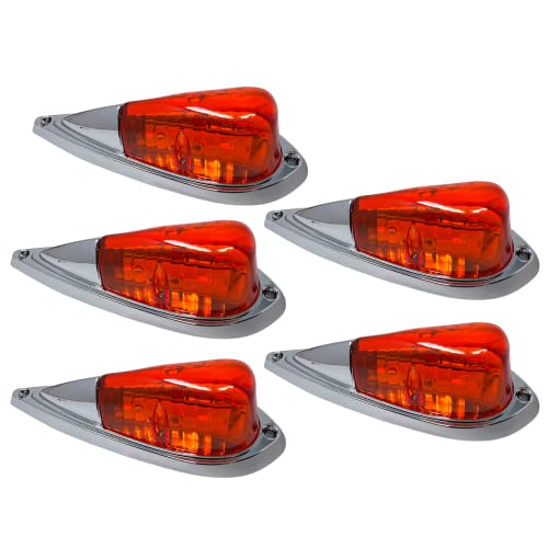 5X Amber 6 LED Teardrop Cab Marker Lights Kit [Chrome Base] [DOT - Product Imagery