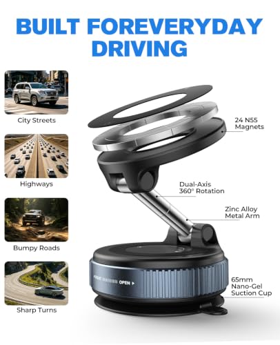 Jononser Magnetic Car Phone Holder for MagSafe, Nano-Gel Suction - Product Imagery
