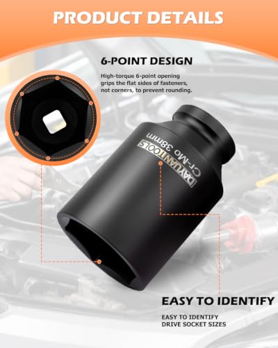 DAYUAN 9 Pcs Axle Nut Hub Impact 1/2" Drive Deep Impact Socket - Product Imagery