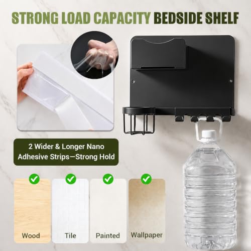 Floating Bedside Wall Shelf, Metal Wall Organizer with - Product Imagery