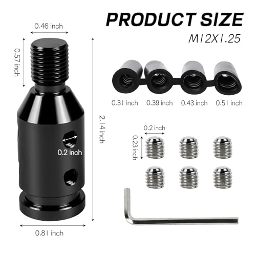 M12x1.25 Gear Shift Knob Adapter, with 4-Size Hoses (Black) - Product Imagery