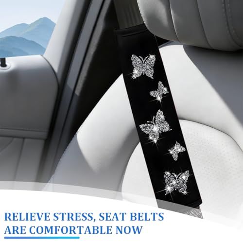 2 Pack Butterfly PU Leather Seat Belt Shoulder Pads, Silver - Product Imagery