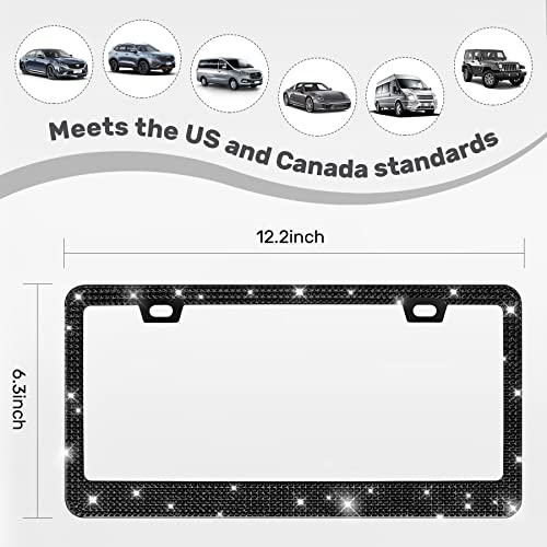 QUANQIUFEI 2 Pack Bling License Plate Frames, Sparkly Rhinestone - Product Imagery