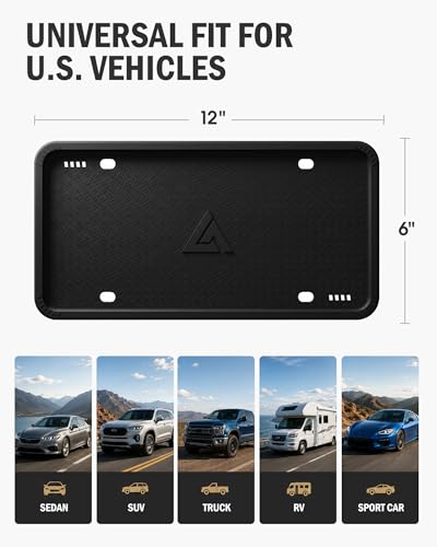 Aujen Silicone License Plate Frames Black, 2 Pack Car License - Product Imagery