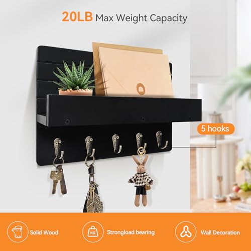 Key Holder Wall Mount, Decorative Key Rack with Shelf & 5 Sturdy - Product Imagery