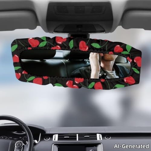 SEANATIVE Red Cherry Pattern Automotive Interior Mirrors Cover - Product Imagery