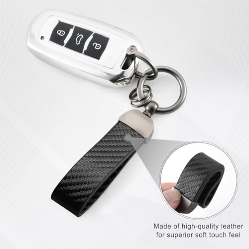 JUSTTOP Leather Keychain, Carbon Fiber Car Key Chain with - Product Imagery