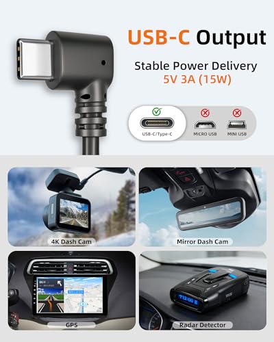 Dash Cam Power Cord USB C – 11.5FT Dashcam Power Adapter with - Product Imagery