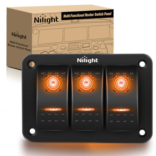 Nilight 3 Gang Rocker Switch Panel w/Orange LED Light 5Pin ON - Product Imagery