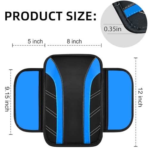 NBTEPEM Blue Center Console Cover, Sporty Leather Armrest Cover - Product Imagery