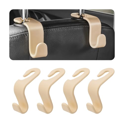 4 Pack Car Seat Headrest Hooks for Vehicle Seats, Beige - Product Imagery