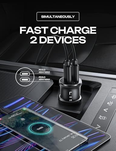 LISEN 90W USB C Car Charger USB C Fast Charge,45W PD&QC3.0 Fast - Product Imagery