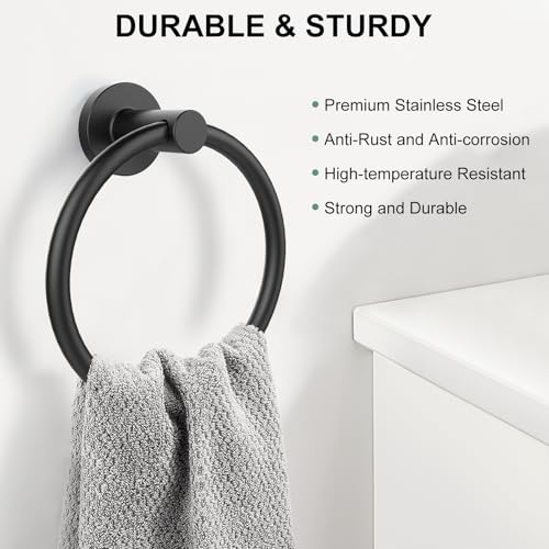 SetSail Towel Holder for Bathroom Wall Matte Black Towel Ring - Product Imagery