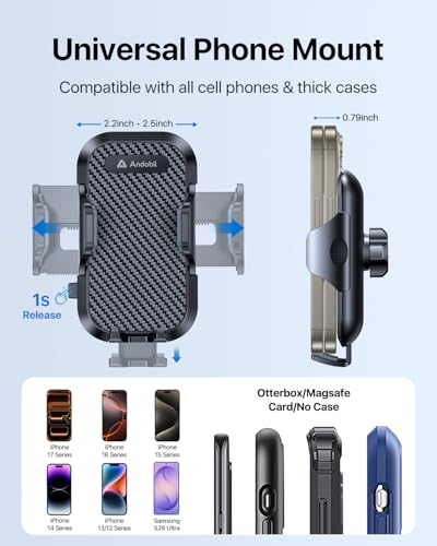 andobil Car Phone Holder, 2026 Military-Grade 89lbs Strongest - Product Imagery