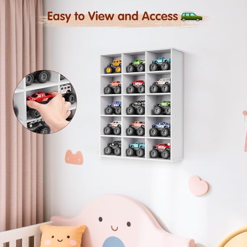 Krafetto 15-Slot Monster Truck Display Shelf, Wall Mount - Product Imagery