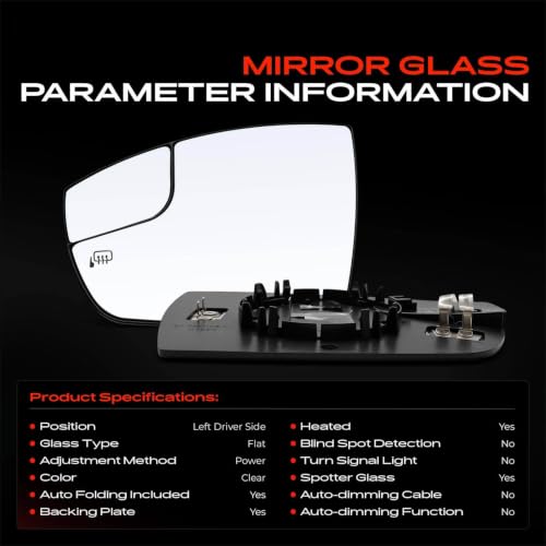 A-Premium Left Driver Side Heated Power Mirror Glass Compatible - Product Imagery